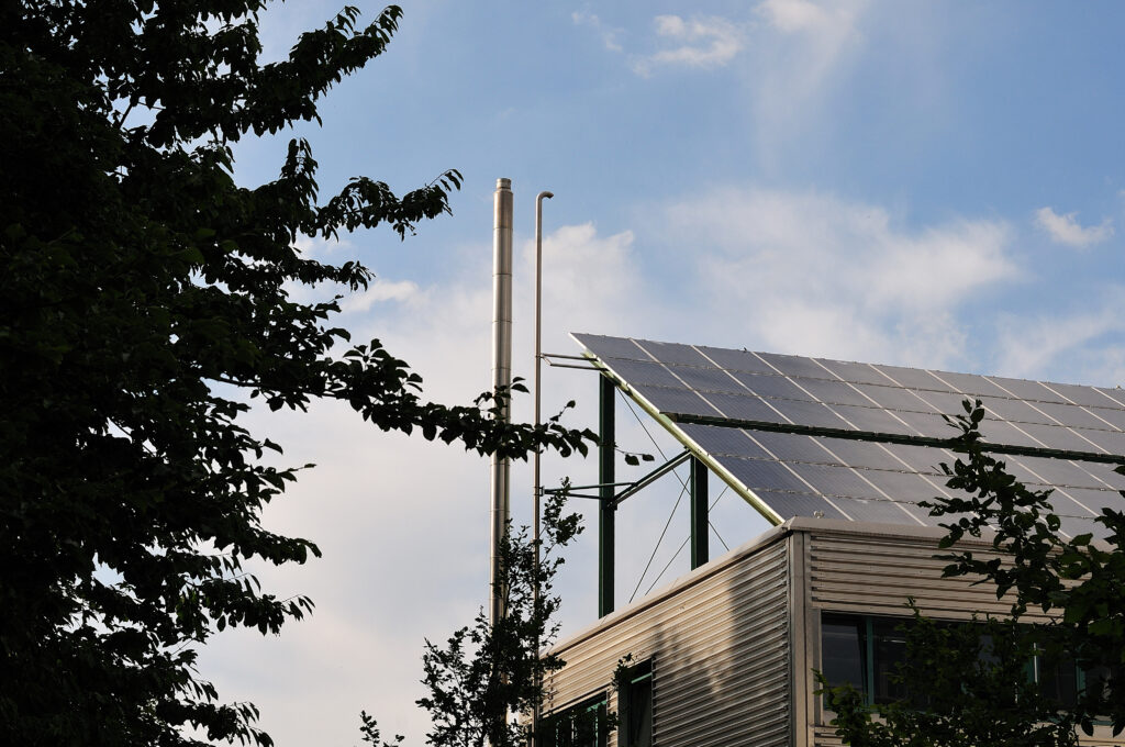 Solar panels on roof of an office building